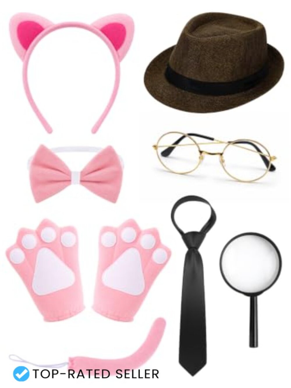 Halloween Couples Costume Accessories Set Detective & Cat Adult Cosplay